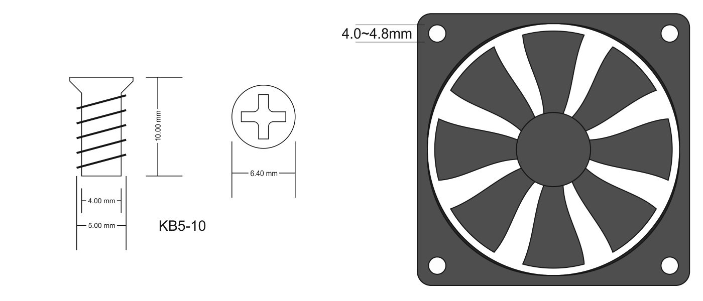 Pack of 25 5x10mm Black PC Fan Screws Computer Case Chassis 80mm